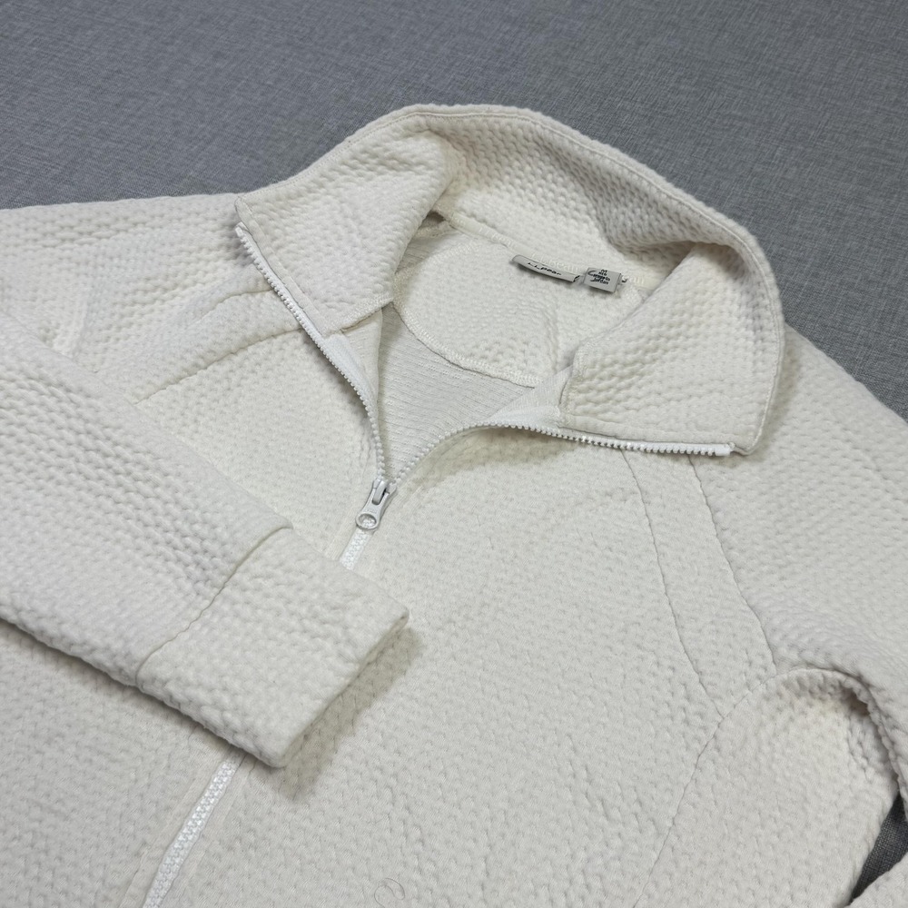 L.L. Bean Ridgeknit Full-Zip Jacket Womens M White Full Zip Pockets Stretch